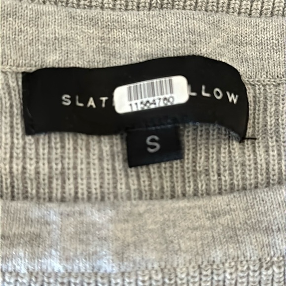 SLATE & WILLOW Grey Bell Sleeve Sweater Pink Stripe Detail Cotton Size Small - Picture 5 of 8